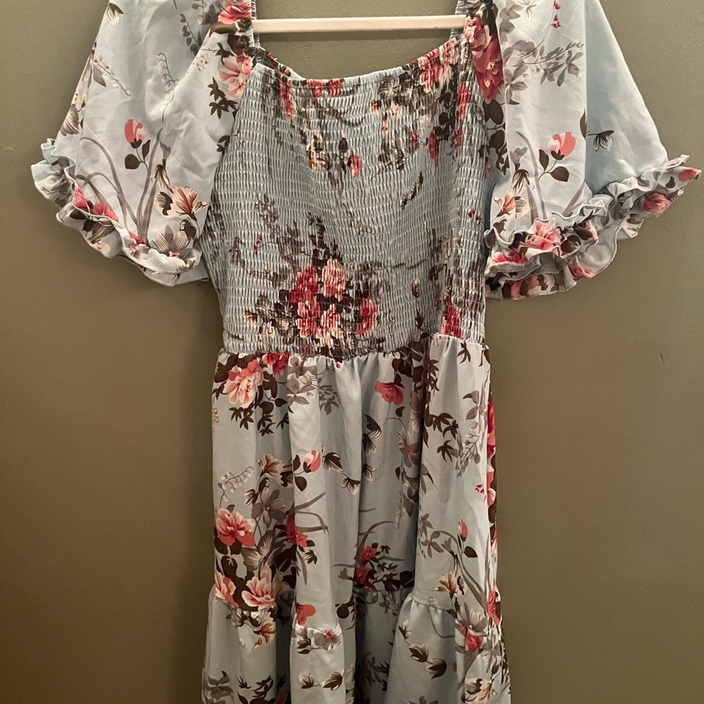 SHEIN Floral Midi Dress - Blue and Pink